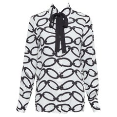 VALENTINO 2022 Chain 1967  black white crepe de chine silk blouse IT38 XS