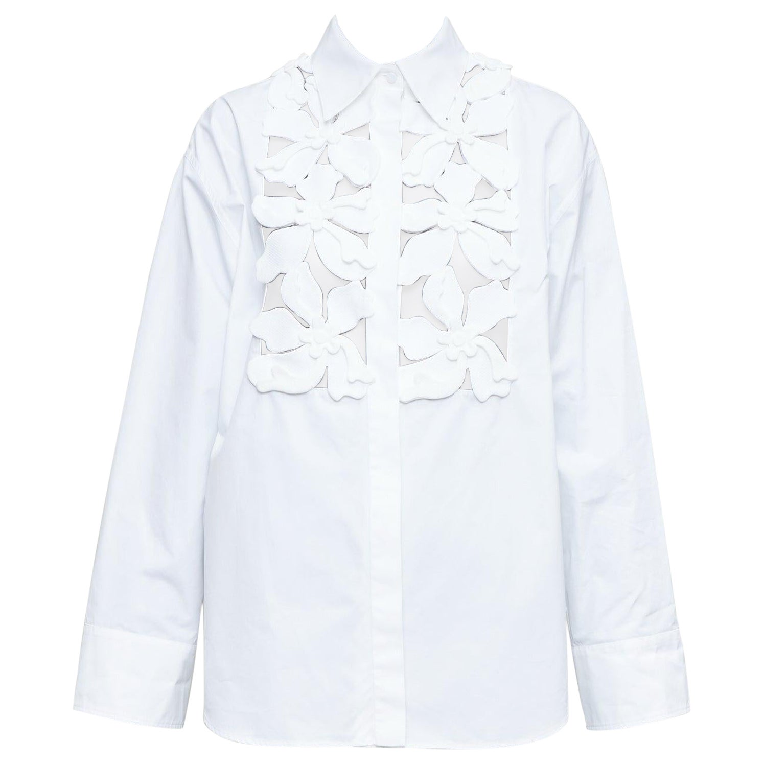 VALENTINO 2023 weiß floral 3D-Applikation ausgeschnitten Lätzchen Kleid Shirt IT36 XXS im Angebot