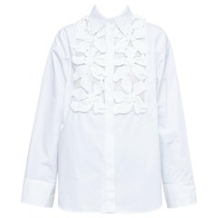 VALENTINO 2023 white floral 3D applique cut out bib dress shirt IT36 XXS