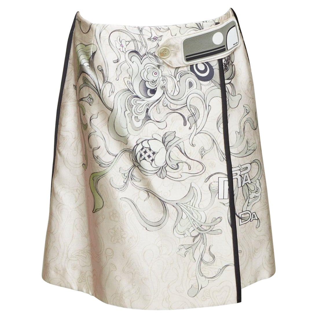 PRADA 2018 Runway James Jean Fairy print rubber tab wrap skirt IT42 M en vente