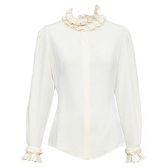ALEXANDER MCQUEEN 100% silk cream Victorian ruffle collar darted blouse IT38 XS