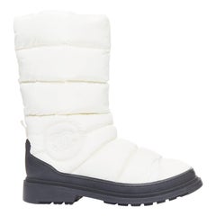 CHANEL cream nylon CC logo side padded black trim snow boots EU37.5