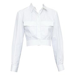 ALAIA white cotton flap pocketed mini buttons cropped shirt FR38 M