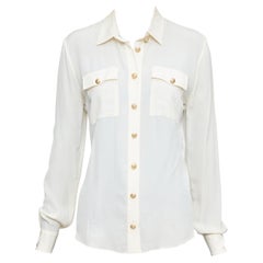 BALMAIN cream 100% silk gold buttons pocketed military blouse FR36 S