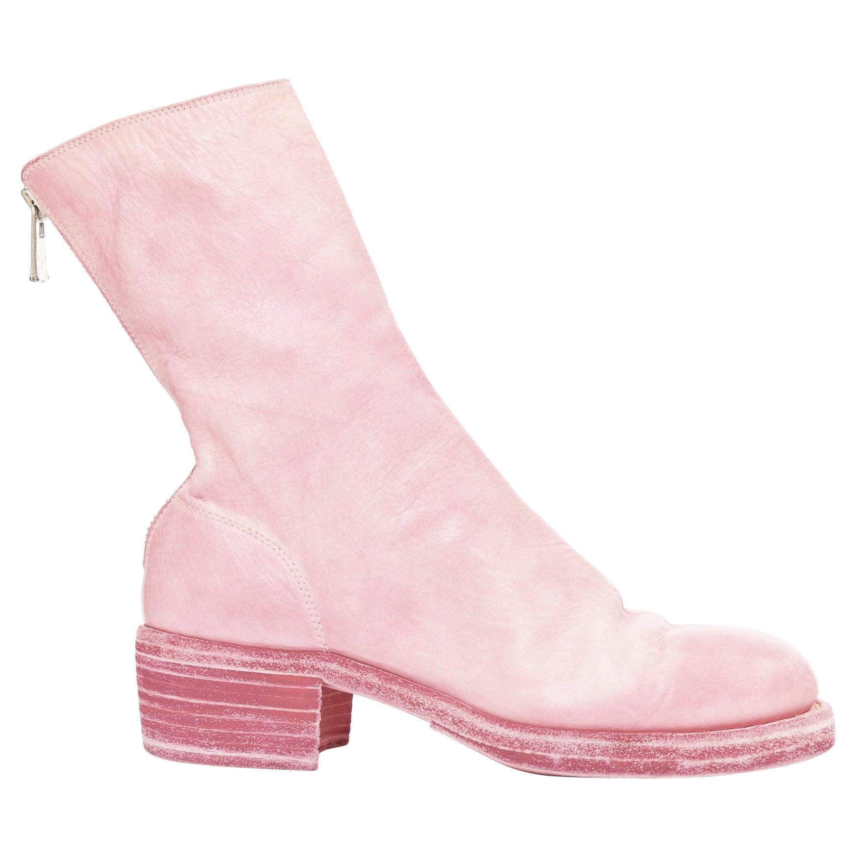 GUIDI Tinte rosa Bubblegum notleidende Leder zurück Reißverschluss Block Stiefel EU37 im Angebot