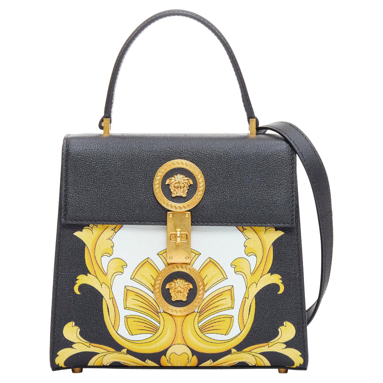 VERSACE Tribute Icon black gold Barocco calfskin Medusa crossbody satchel bag im Angebot