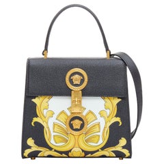 VERSACE Tribute Icon black gold Barocco calfskin Medusa crossbody satchel bag