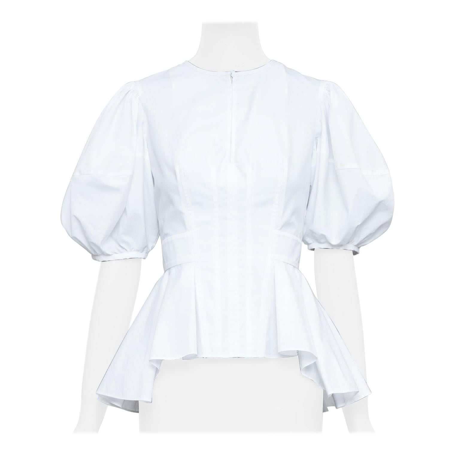 ALEXANDER MCQUEEN top peplum de algodón blanco con mangas abullonadas y pliegues delanteros IT38 XS en venta