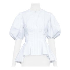 ALEXANDER MCQUEEN white cotton puff sleeve pleated front peplum top IT38 XS