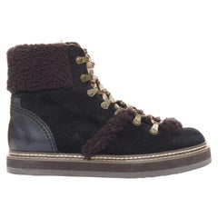 SEE BY CHLOE Eileen brown shearling black suede mountain hiking boots EU37
