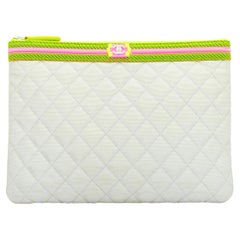 CHANEL Fluo Boy O-Case quilted grey neon pink yellow nylon clutch bag