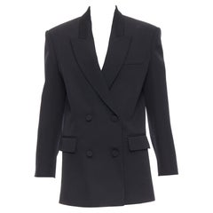 VALENTINO 2023 black virgin wool power shoulder double breasted coat IT38 XS