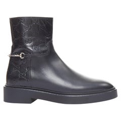 GUCCI Slim Horsebit black silver GG monogram embossed ankle boots EU37