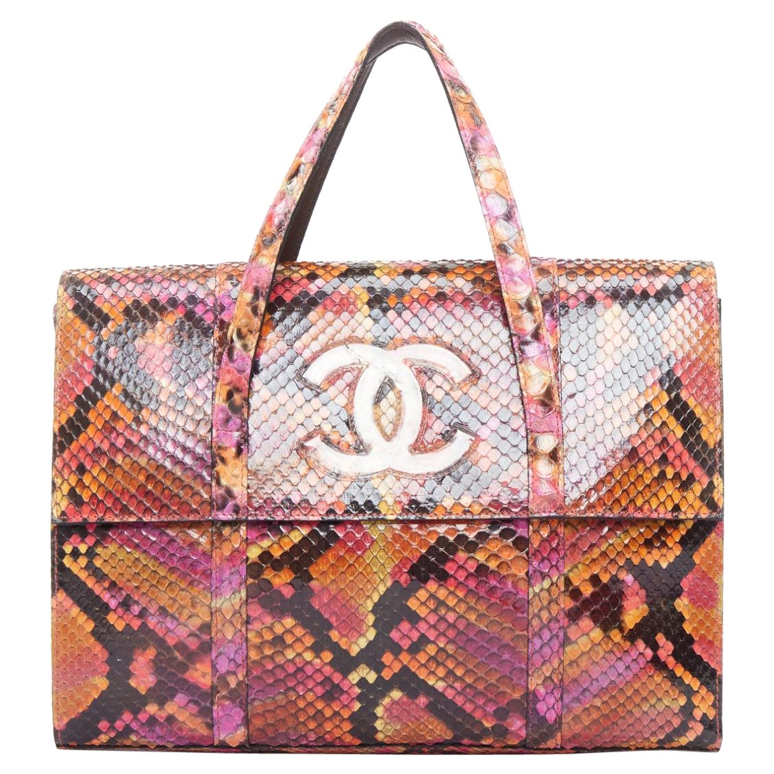 rare CHANEL 1990's Vintage orange pink glossy scale CC small flap bag en vente