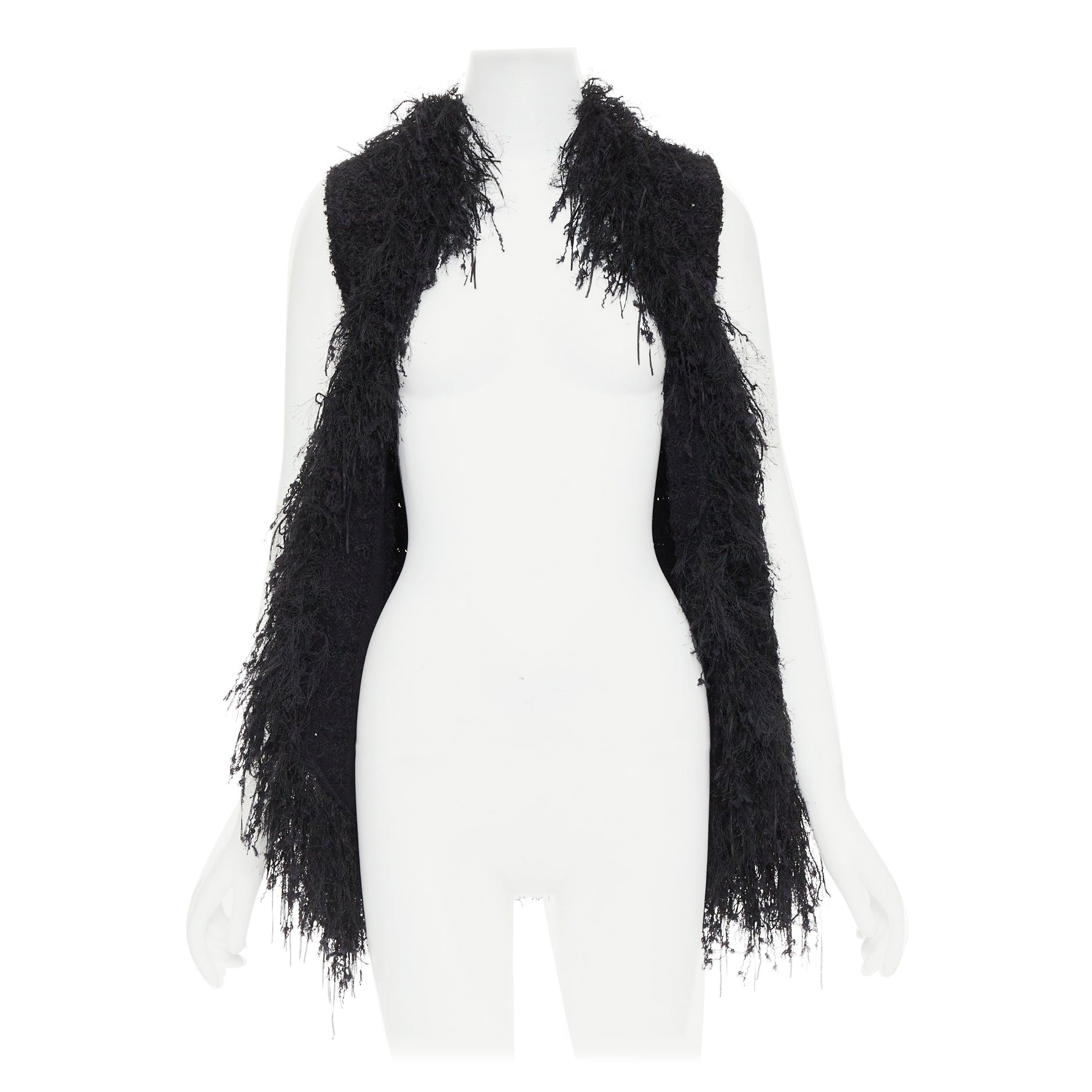 BALMAIN black fringe tweed gold varsity buttons drape front vest FR36 S im Angebot