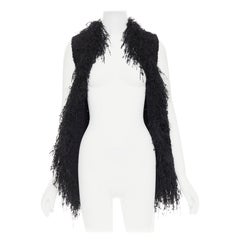 BALMAIN black fringe tweed gold varsity buttons drape front vest FR36 S