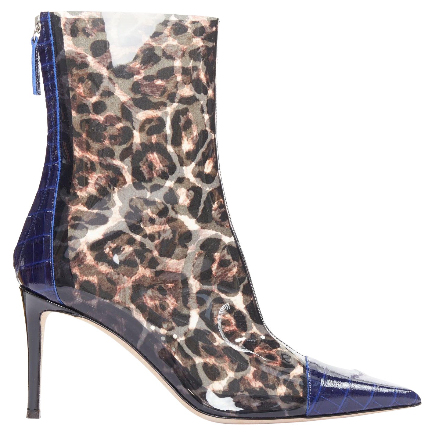 GIUSEPPE ZANOTTI Violaine Cheville bleu léopard gaufré Bottes en PVC EU39 en vente