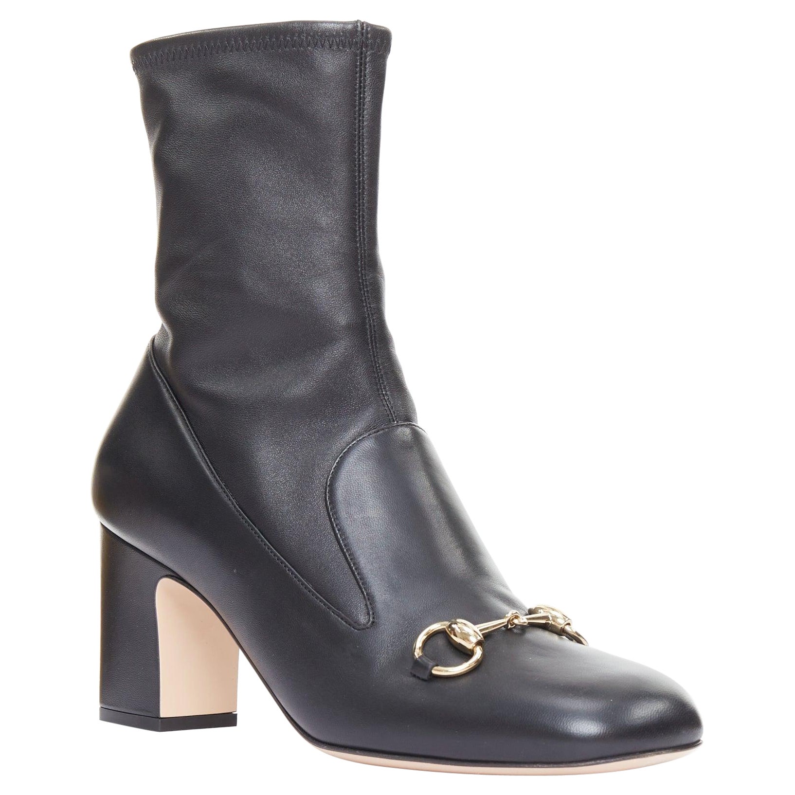 GUCCI Lady Horsebit 80 gold buckle black round toe stretch boots EU38 im Angebot