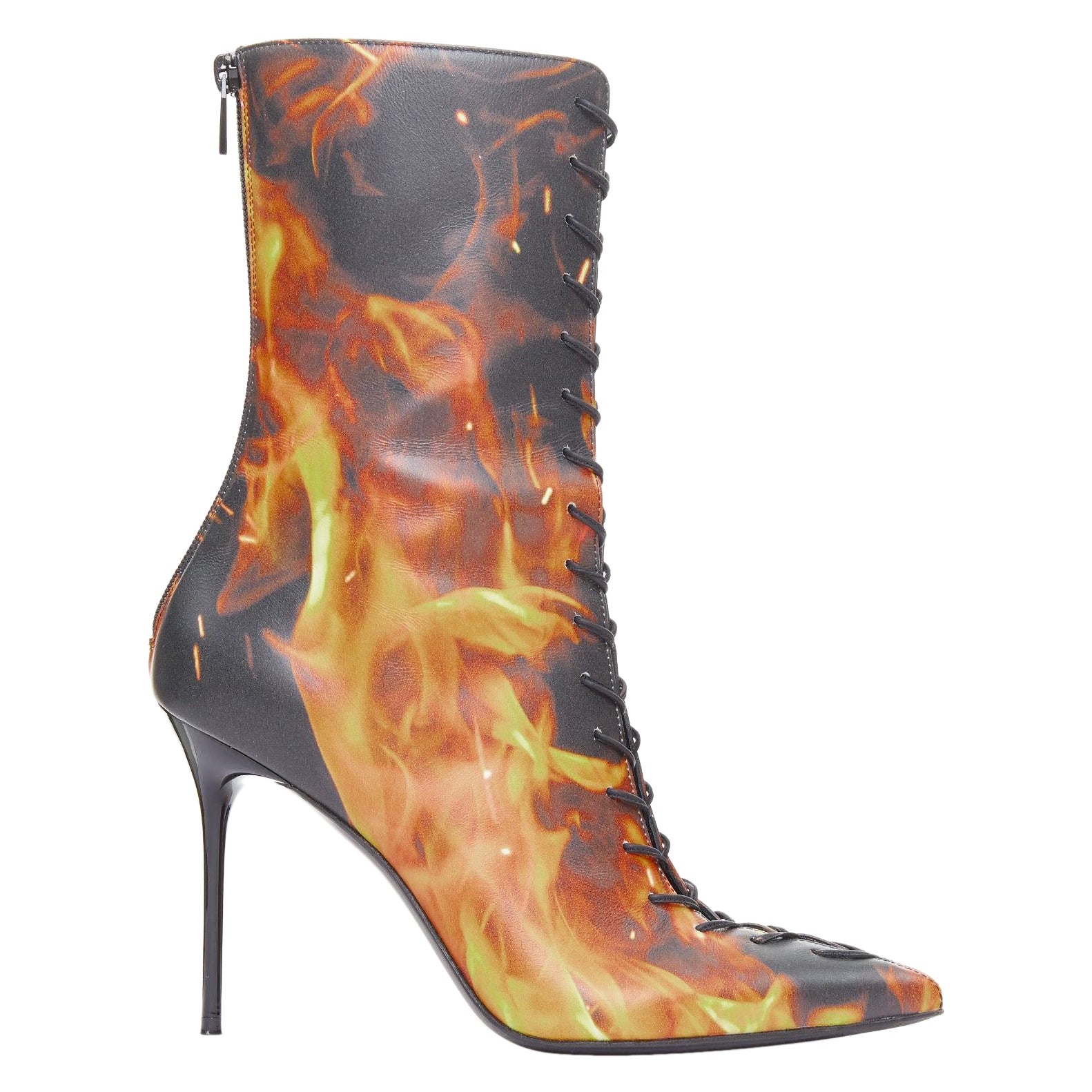 rare BALMAIN Uria noir orange flamme brûlante corset lacets bottes EU39 en vente