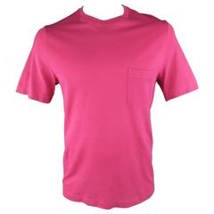 Vintage HERMES Size XL Pink Pique Ebroidered Emblem Ras du Cou Pocket T-shirt
