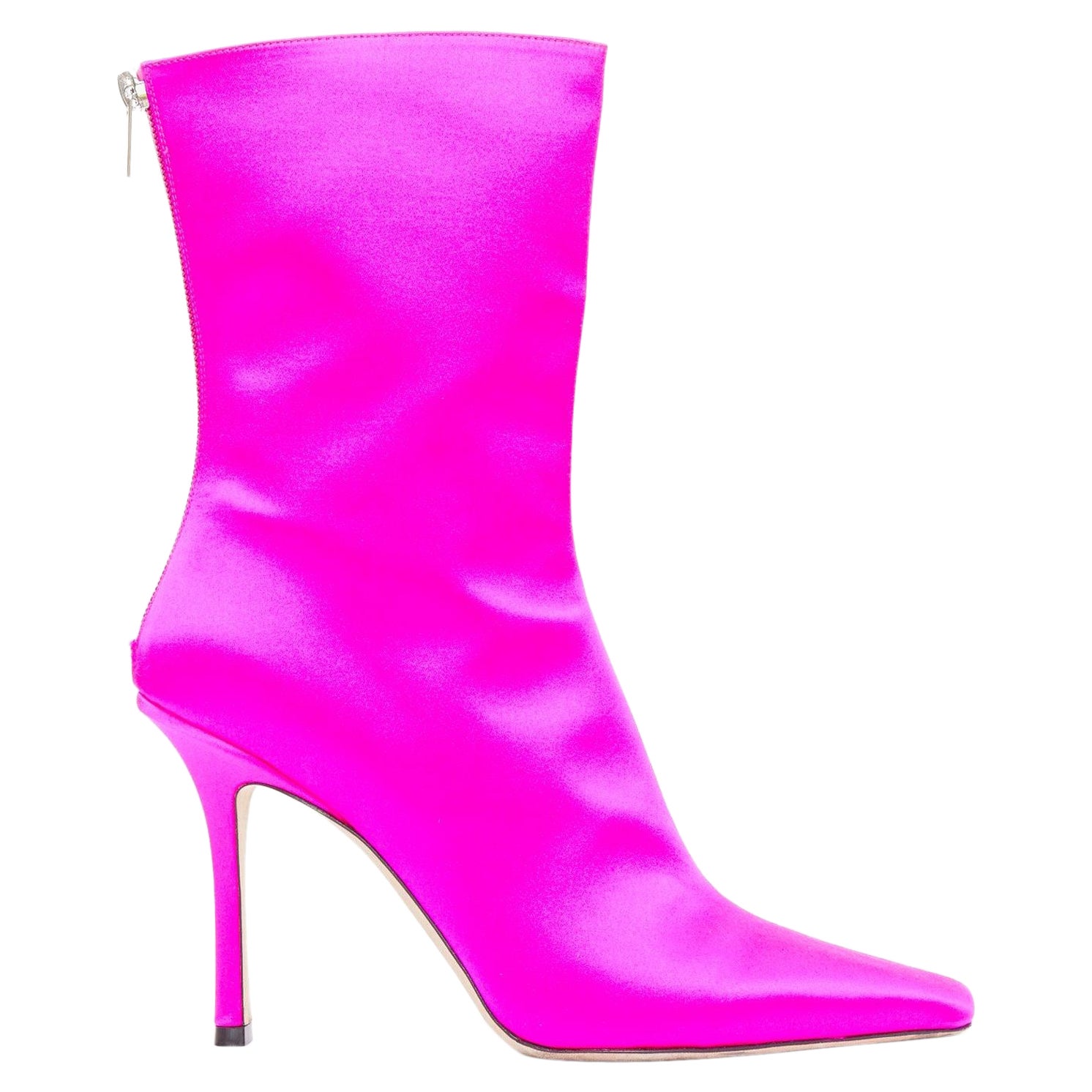 JIMMY CHOO Agathe 100 rosa Satin, spitz zulaufend, hochhackige Stiefel EU39 im Angebot