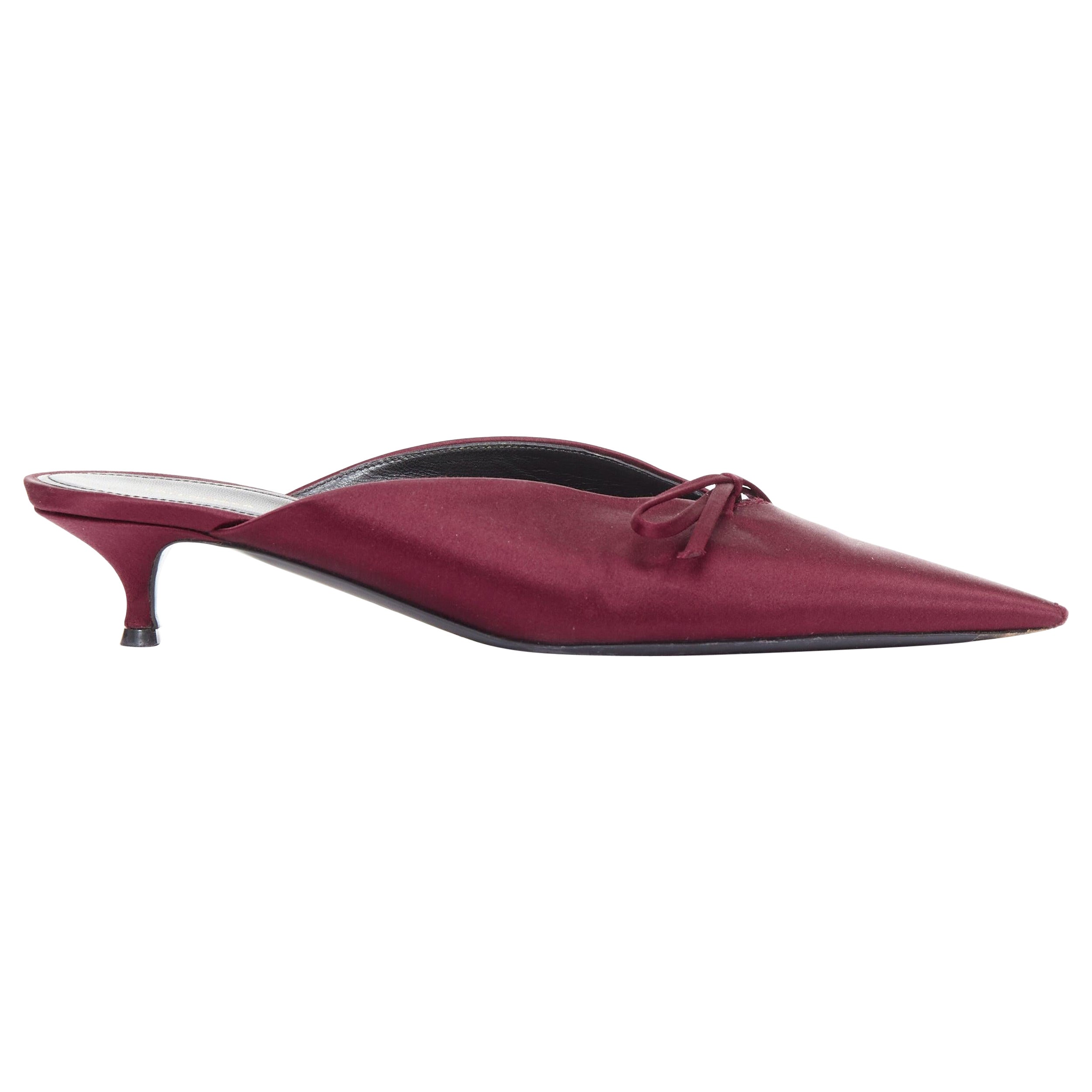 BALENCIAGA Demna Knife Mules burgundy satin bow pointy kitten heels EU38.5 in vendita