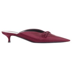 BALENCIAGA Demna Knife Mules burgundy satin bow pointy kitten heels EU38.5