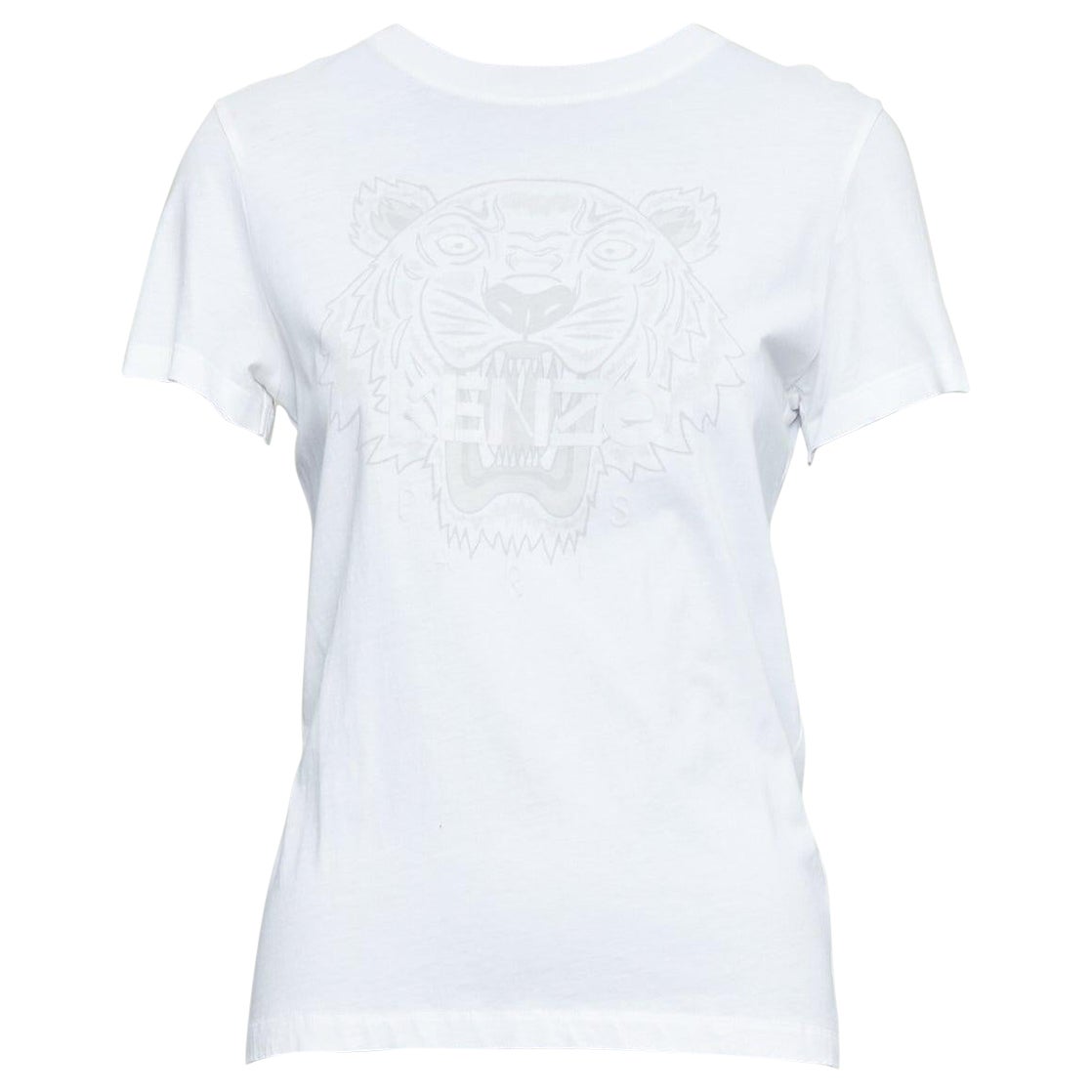 KENZO Jungle white cotton grey tiger felt print fitted crew tshirt S en vente
