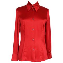 GIANFRANCO FERRE Top Jewel Chinese Red Blouse Unique Buttons 42 / 6 12