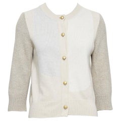 CHANEL 100% cashmere beige cream colorblocked CC buttons cardigan FR36 S