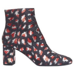 SAINT LAURENT silver red black jacquard YSL gold logo booties EU38