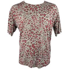 DRIES VAN NOTEN Size XL Red 
Gray Leopard Cheetah Print Cotton T-shirt