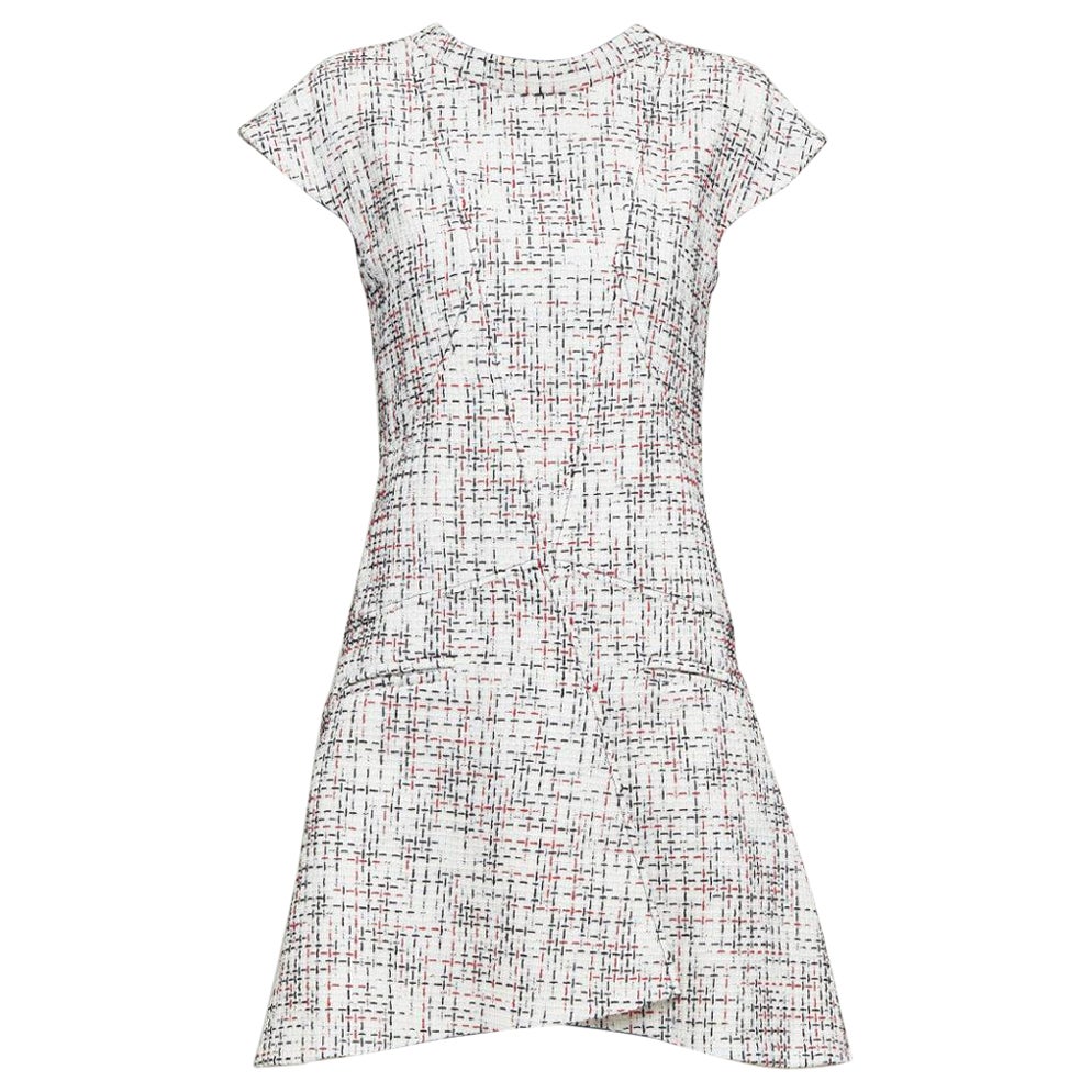 CHANEL 2015 cream red black cotton lattice tweed cap sleeve dress FR34 XS im Angebot