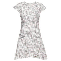 CHANEL 2015 cream red black cotton lattice tweed cap sleeve dress FR34 XS