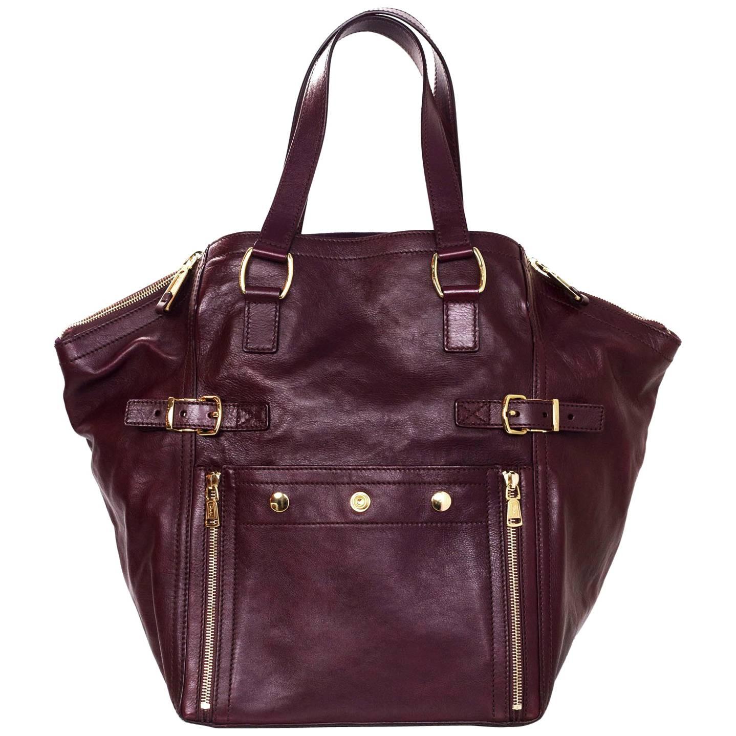 Yves Saint Laurent Burgundy Leather Large Downtown Tote Bag