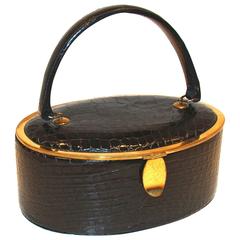 Rare Alligator Oval Box Purse with Mirror 12