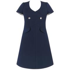 COURREGES Paris c.1960's Navy Blue Wool Mod A-Line Dress 5