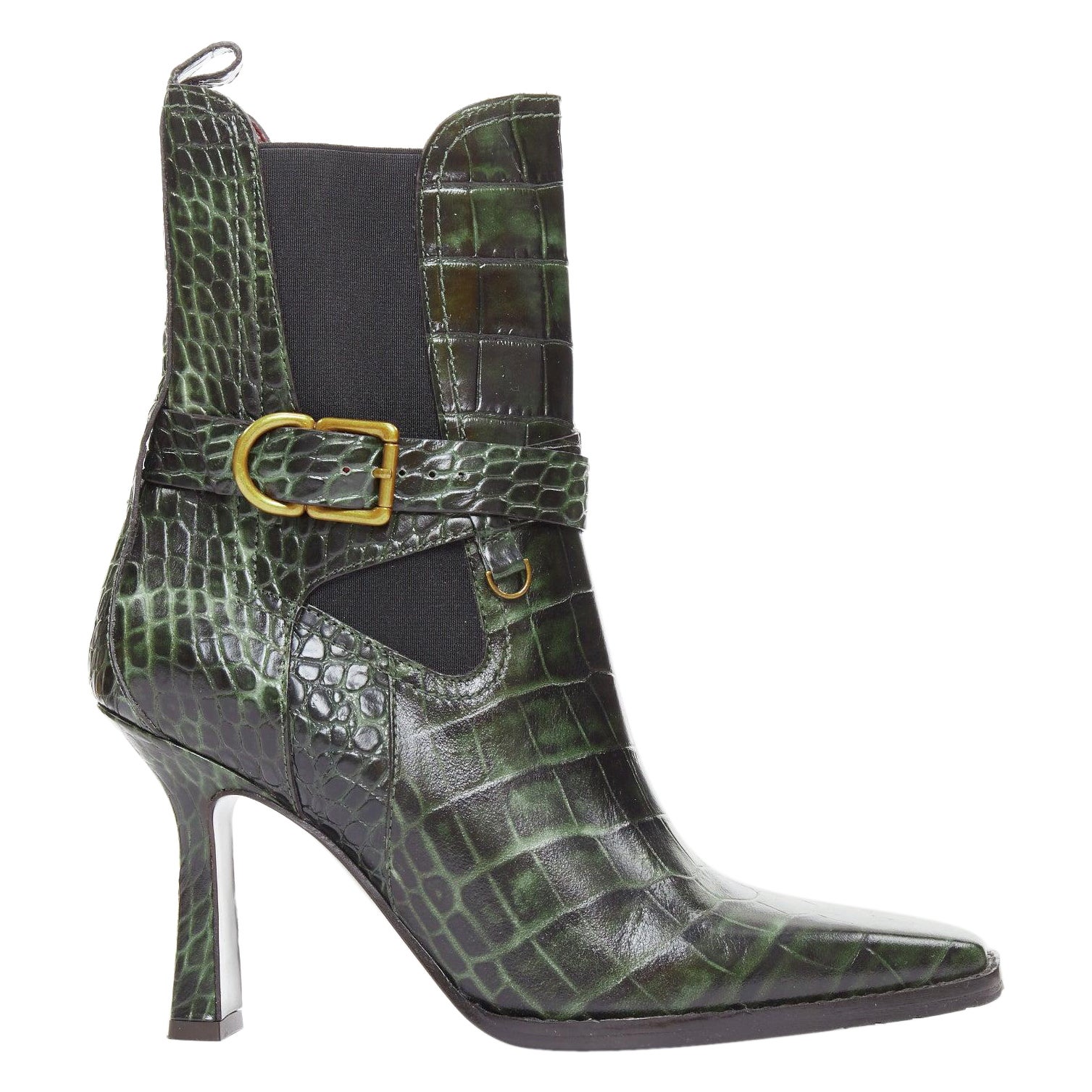 SIES MARJAN 2025 Greene & Greene vert cuir gaufré boucle dorée bottines EU39 en vente