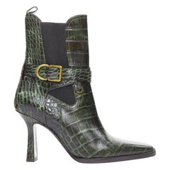 SIES MARJAN 2025 Naomy green croco embossed leather gold buckle ankle boots EU39