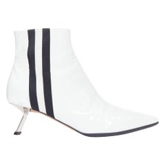 ALCHIMIA DI BALLIN side striped patent leather silver kitten booties EU38.5