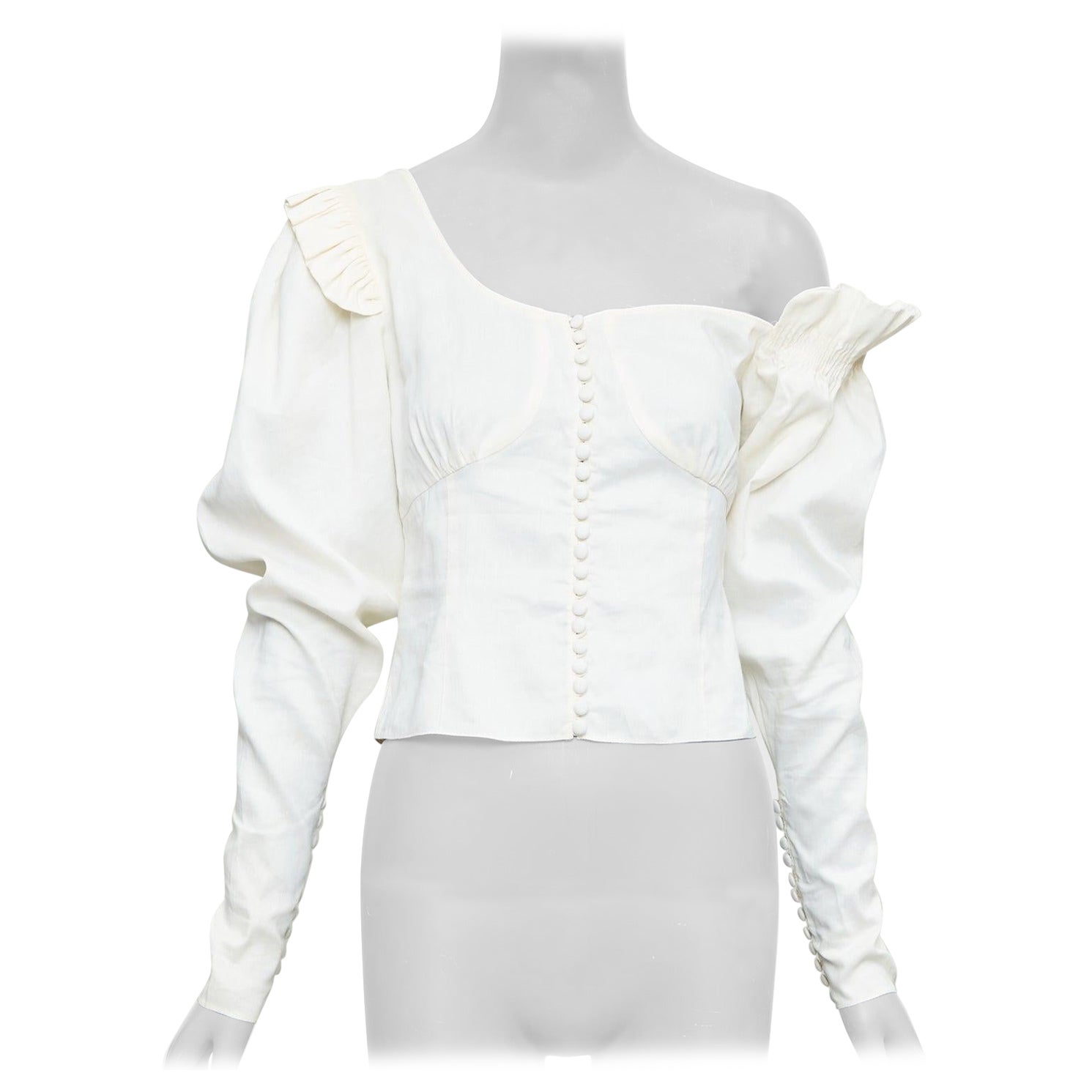 MAGDA BUTRYM top campesino asimétrico de lino y seda crema FR34 XS en venta