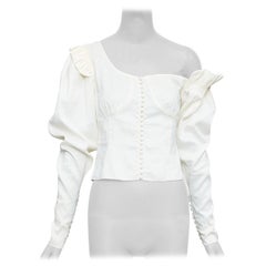 MAGDA BUTRYM cream linen silk asymmetric ruffle peasant top FR34 XS