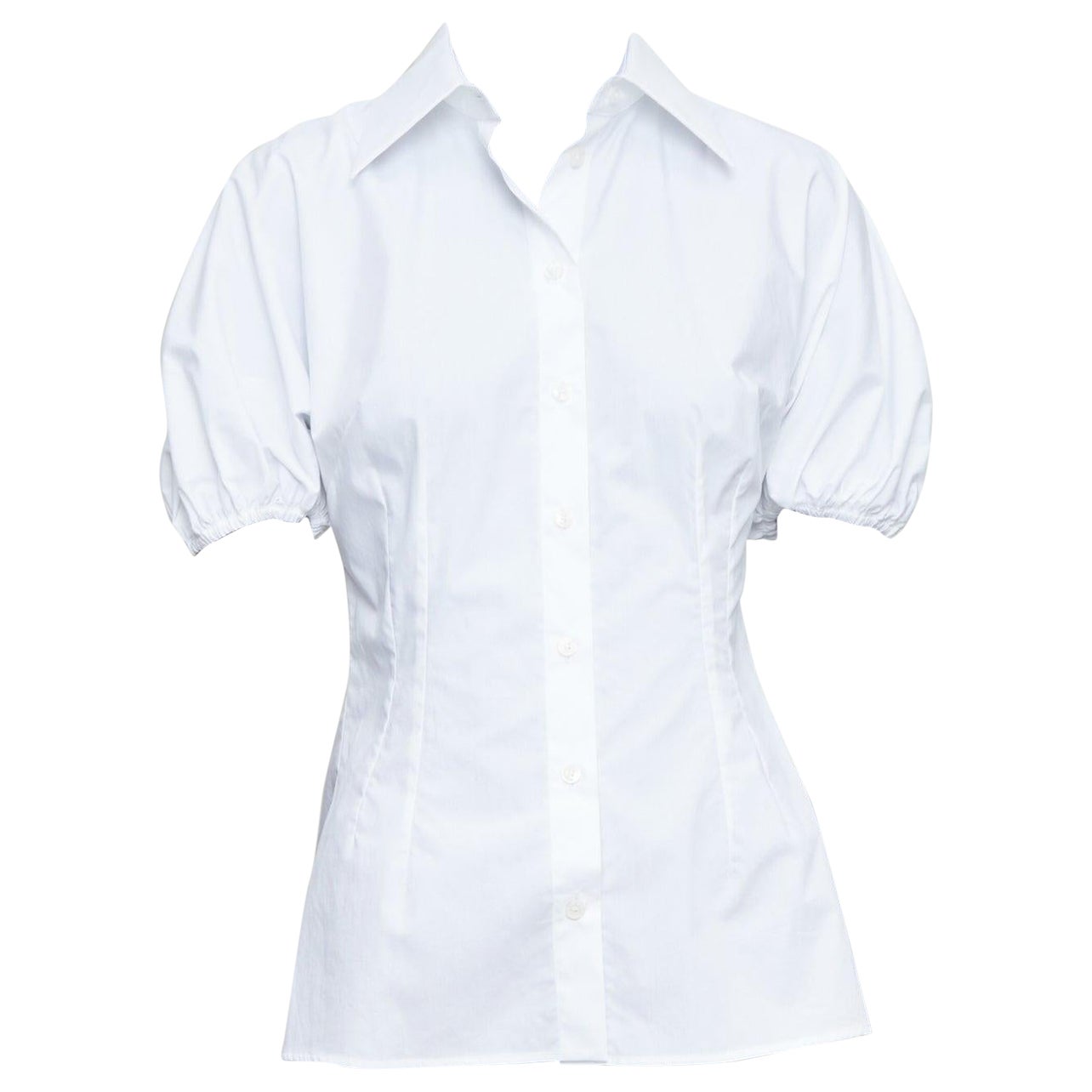 DOLCE GABBANA 2025 camisa blanca de algodón con mangas abullonadas y cintura ceñida IT38 XS