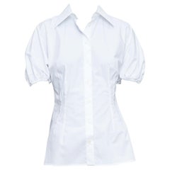 DOLCE GABBANA 2025 white cotton dolman puff sleeve cinched waist shirt IT38 XS