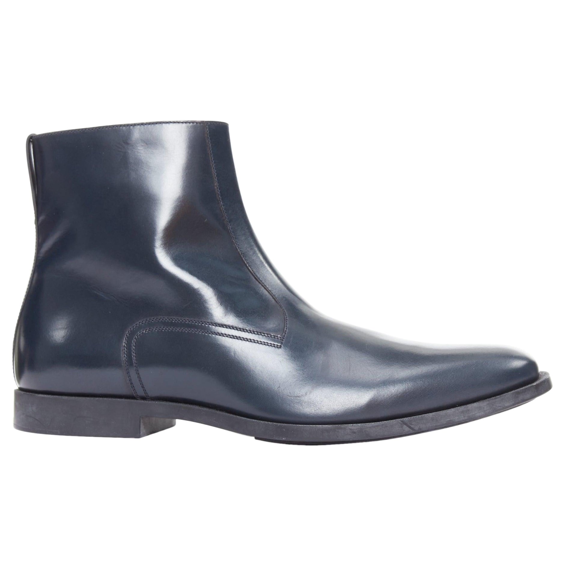 DIOR MEN bottines minimales en cuir de veau bleu nuit à fermeture éclair argentée EU43 en vente
