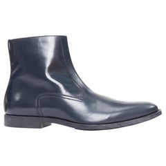 DIOR MEN midnight blue calfskin silver zip minimal ankle boots EU43