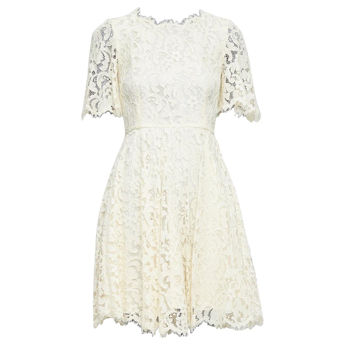 DOLCE GABBANA - Robe à manches courtes en dentelle florale crème doublée de soie IT40 S en vente
