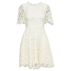DOLCE GABBANA cream floral lace short sleeve silk lined dress IT40 S