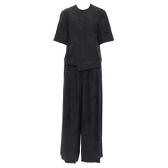 MS MIN 100% silk black bamboo brocade relaxed shirt pants set