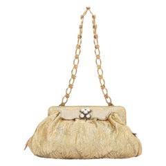 DOLCE GABBANA gold metallic floral jacquard rosette chain shoulder bag